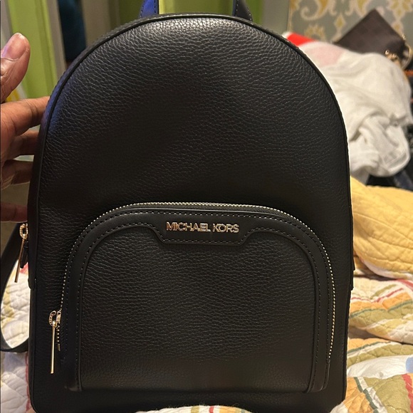 Michael Kors Black Pebbled Leather Backpack with Gold Hardware